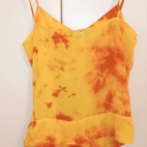 Naf Naf top with sequins in yellow-orange tie-dye, like new