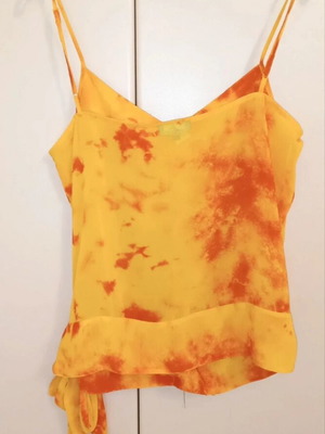 Naf Naf top with sequins in yellow-orange tie-dye, like new