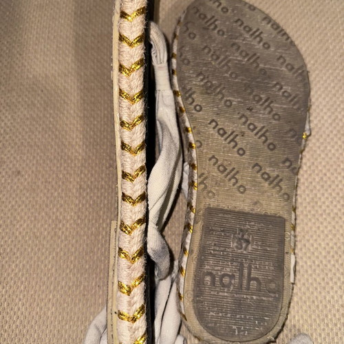 Nalho espadrille sandals size 37 like new, beige and metallic straps