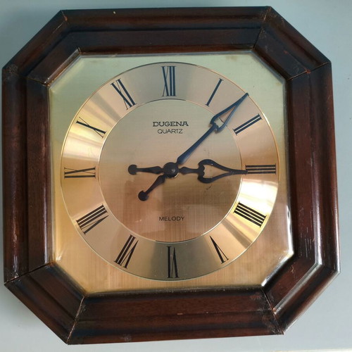 Dugena Melody Quartz Wall Clock Gold Octagonal with Roman Numerals like new