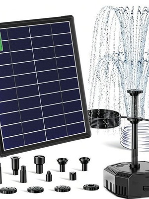 Billing 6.5 W solar fountain with 3000 mAh battery, 8 nozzles, for ponds up to 600 L