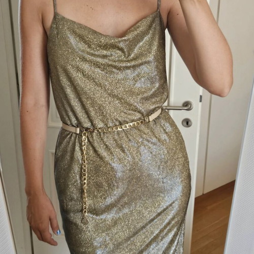 MANGO Metallic Gold Lurex Slip Dress, size L, with soft lining