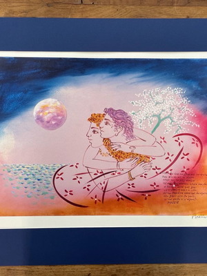G. Stathopoulos silk screen print with passepartout new, theme Couple