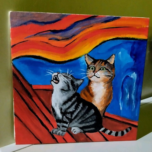 The Meow-Scream / Η Κραυγή canvas painting new acrylic 20×20 cm