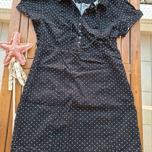 Attrattivo black corduroy polka dot shirt dress, large size