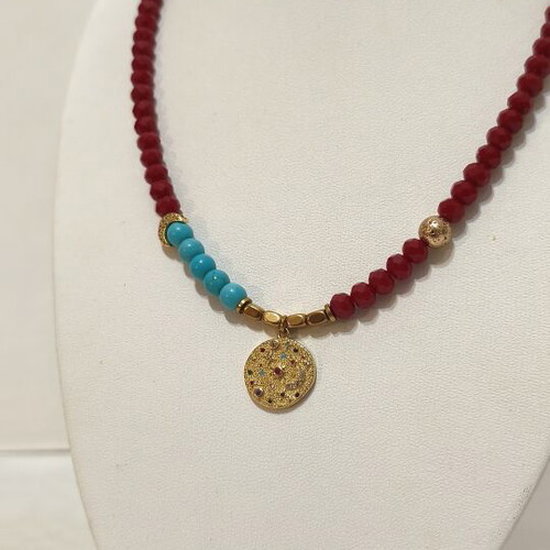 Handmade necklace with beads, stainless steel 304, hematite and haolite