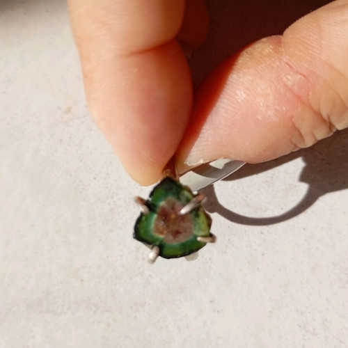 Silver ring with watermelon tourmaline 925, handmade, adjustable