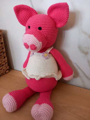 Handmade knitted pig doll 42 cm made of cotton yarn