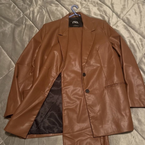 Zara faux leather suit brown like new