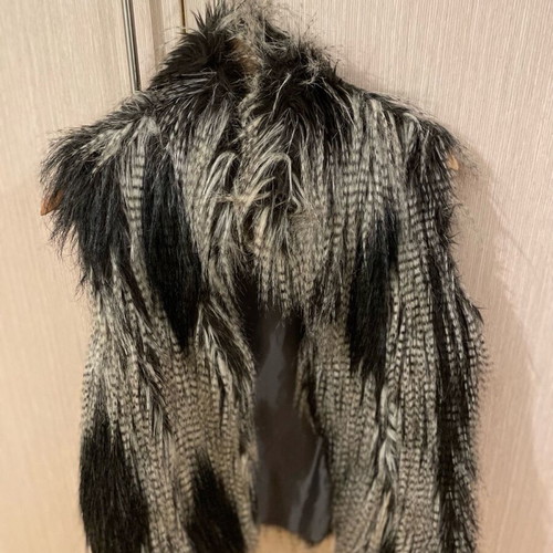 Sleeveless eco fur vest like new, size small/medium, black and grey