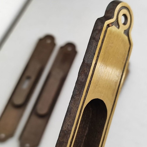 Vintage brass sliding door pocket handles used, set