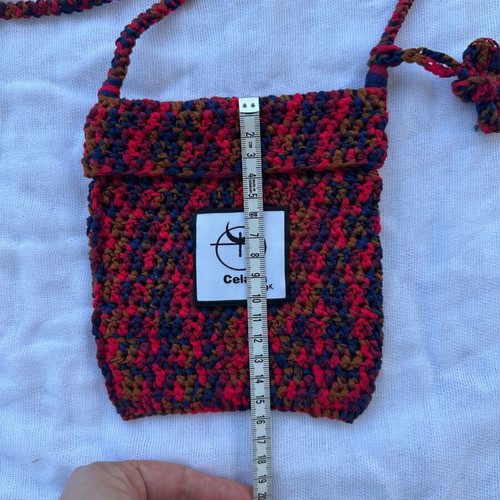 Crochet phone case mini bag, crossbody, red multicolor
