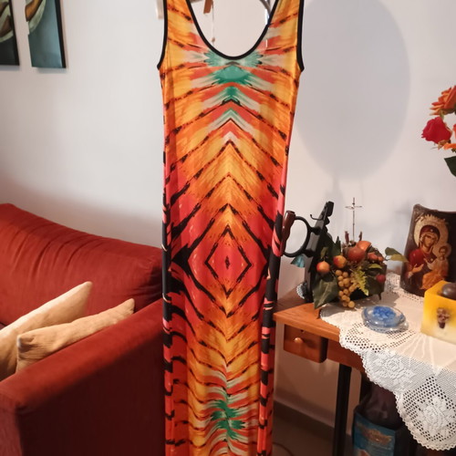 Long summer dress like new with colorful pattern, size M