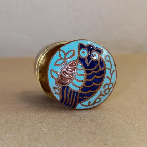 Cloisonné pill box vintage used with owl design