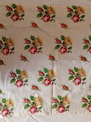 Handmade embroidered pillowcase with roses, like new, 56x58 cm