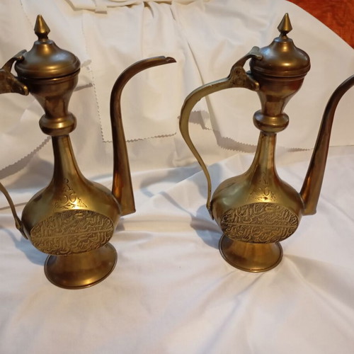 Vintage Oriental Brass Dallah Coffee Pots Set of 2 used