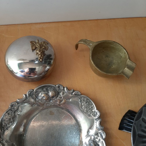Vintage metalware set used, bronze and silver plated