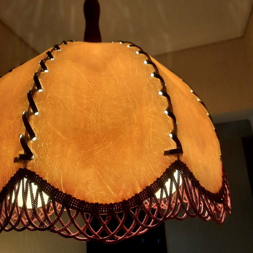 Set of 2 Vintage 70s Boho Lamps with Burgundy Fringe