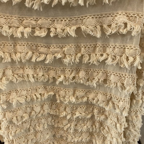 Cotton cardigan used, beige with fringe, one size
