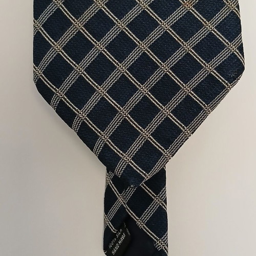 Glou silk tie like new, handmade, blue and beige checkered
