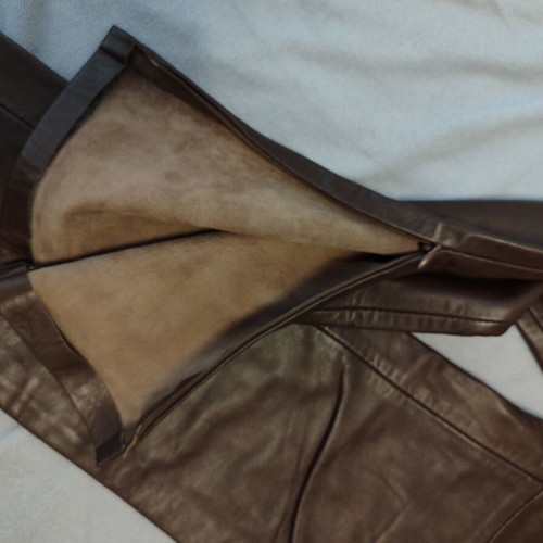 Lapel leather pants, brown, sheepskin
