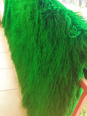Green flokati rug like new, handmade wool