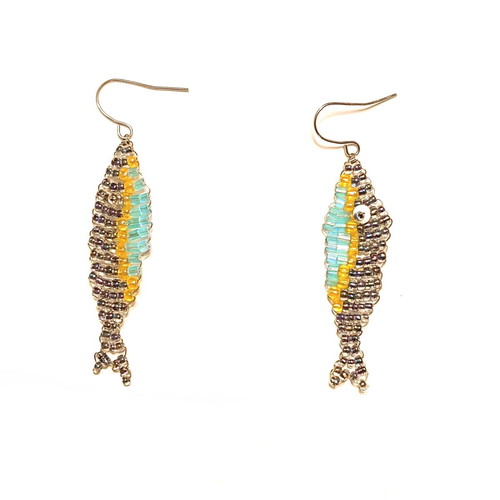 Handmade fish earrings light colors new made of beads