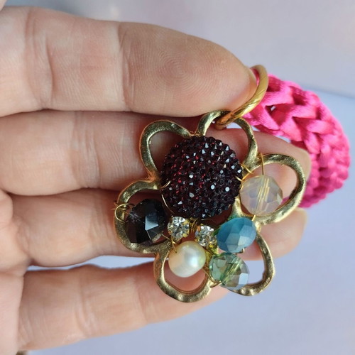 Handmade Unique Long Necklace Fuchsia Gold