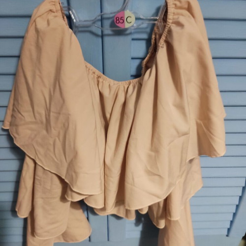 Shein Strapless Blouse with Long Ruffled Sleeves beige, like new, XL
