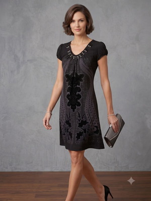 Midi dress black with paisley and velvet details like new, size M