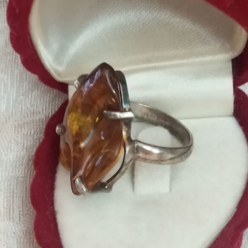 Silver 925 ring with Russian amber, size 54-55