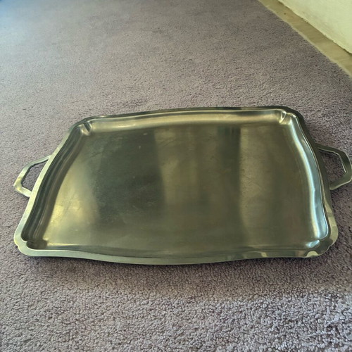 Inox 18/10 large vintage tray used, made in France