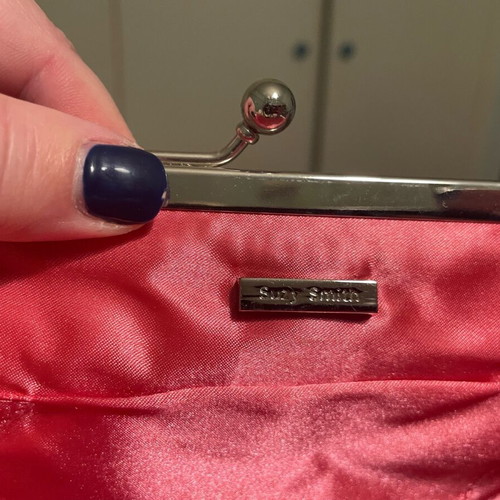 Suzy Smith vintage clutch bag like new, pink and silver with long chain