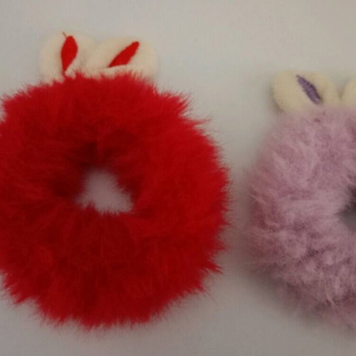 Super Fluffy Scrunchies set of 2 like new, red and lilac