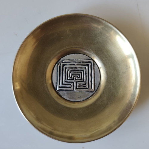 Lalaounis decorative plate used, brass and 925 silver, 12 cm