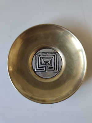 Lalaounis decorative plate used, brass and 925 silver, 12 cm