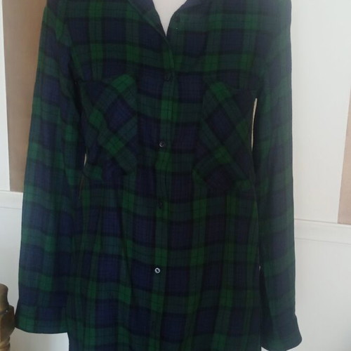 Comfort chic flannel blouse long sleeve green blue Zara like new