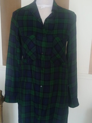 Comfort chic flannel blouse long sleeve green blue Zara like new