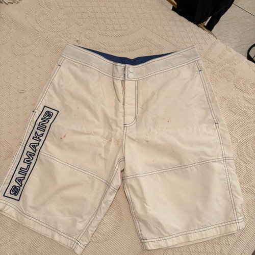 North Sails vintage men's swim shorts used, white and blue