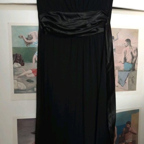 Long mako dress with satin belt new, black