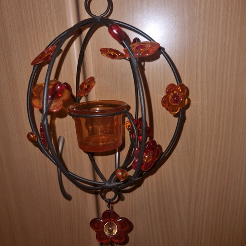 Vintage metal tealight candle holder like new with glass decorations
