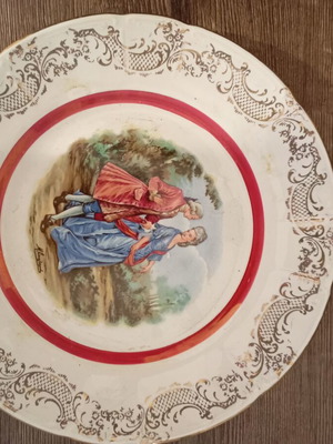Vintage Keramikos decorative plate used with romantic period scene