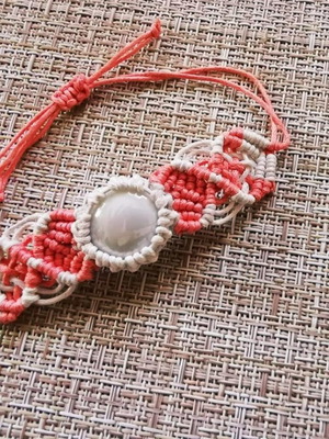 Bracelet with artificial macrame new, beige and pink