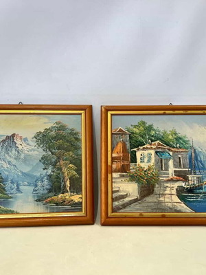 Set of 2 wooden hand-painted frames used, vintage 25x31