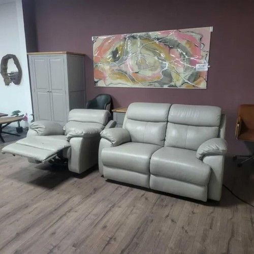 Gray leather sofa and armchair set Grayson new with relaxing mechanism