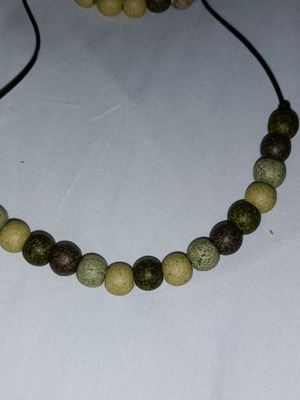 Handmade bijou set bracelet and necklace with ceramic beads and leather cord new
