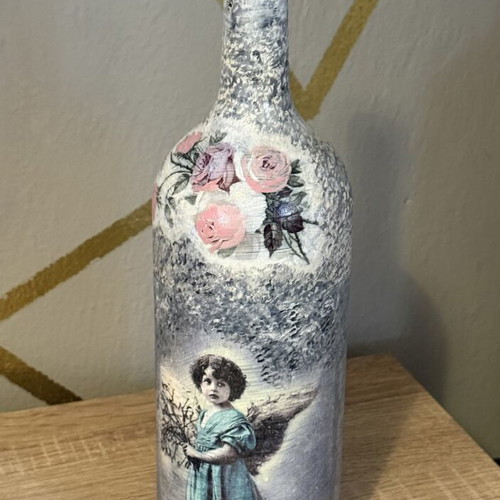Handmade Vintage Decoupage Decorative Bottle with Angel