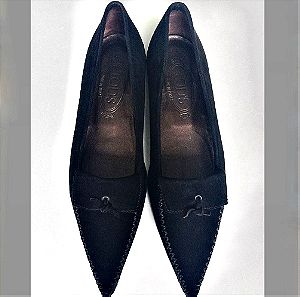 TOD'S Μαύρα Δερμάτινα Suede Flat Μοκασίνια - Black Suede Leather Pointed Flats - Size 38.5