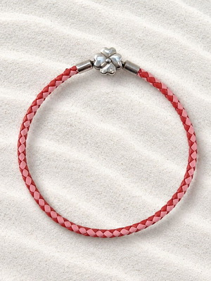 Leather bracelet with 925 silver motif new, pink and silver