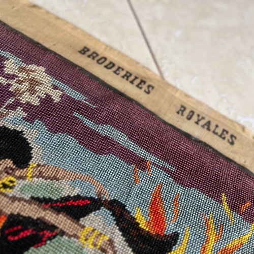 Broderies Royales embroidered textile painting used, handmade gobelin 120x60cm